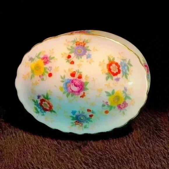 Porcelain Colorful Flowered Trinket Box - Made in Japan - Picture 1 of 5